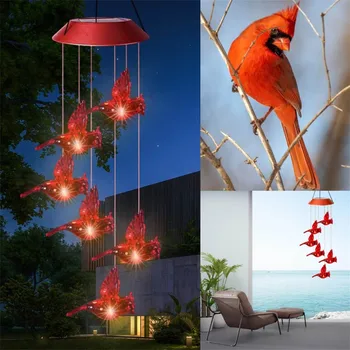 Saulės Kardinolas Raudonas Paukštis Vėjo Varpelių LED Žibintai Suktukai Spiralės String Kabinti Lauko, Sodo Namų Sienų Papuošimai ( 1 Komplektas Raudonas )