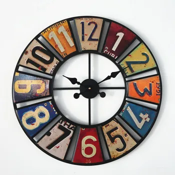 Skaitmeninis apskrito retro sieninis laikrodis kūrybinės licencijos plokštės sieninis laikrodis Europos stiliaus geležies menas, lipdukas, geležies meno apdailos laikrodis