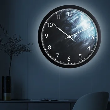 Smart Valdymas Balsu Naktį Šviesos Sieninis Laikrodis: Stilingas ir Prabangus Laikrodis Kambarį - Tyli Kūrybos Mėnulis Sieninis Laikrodis