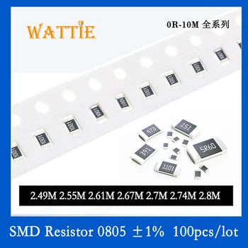 SMD Rezistorius 0805 1% 2.49 M 2.55 M 2.61 M 2.67 M, 2.7 M 2.74 M 2,8 M 100VNT/daug chip resistors 1/8W 2.0 mm*1.2 mm