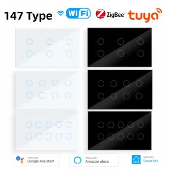 Tuya WIFI Zigbee Smart Switch 147 Tipas 6/8/10Gang Namo Sienos Jungiklis, Skydelis, Alexa, Google 
