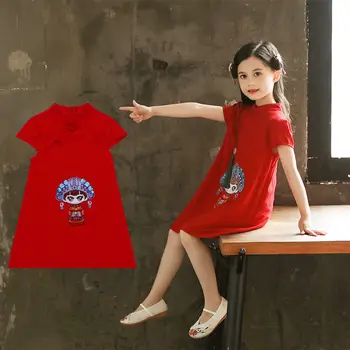 Vaikai Cheongsam Kostiumas Suknelė Mergaitėms Vasaros Kinų Stiliaus Qipao Viršūnes Drabužių Raudona Rožinė Mergaičių Drabužių Vestidos Suknelė 4-14Y