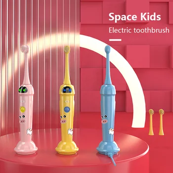 Vaikai Ultragarso Elektros dantų šepetėlį Animacinių filmų Modelio Vaikams USB Įkrovimo Soft Bristle Su Pakeitimo Teptuku Vadovai