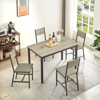Valgomojo Komplektas 5 Virtuvės Stalą su 4 Minkštų Kėdžių, patalpų valgomojo baldai Pilka, 47,2 Proc.