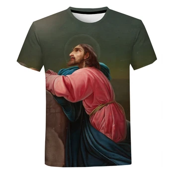 Vasaros Mada Jėzaus Kristaus T-shirt 3D Kryžiaus Atspausdintas Trumpas Rankovės Viršuje Religinių Įgulos kaklo marškinėliai