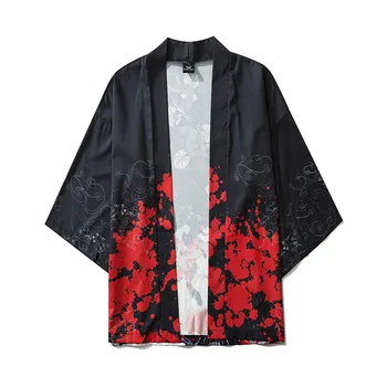 Vasaros Palaidinė Japonijos Penkių punktų Rankovėmis Kimono Japonų Apsiaustas Vyrų Prarasti Atsitiktinis Mados Viršų Megztinis Kimono Marškinėliai