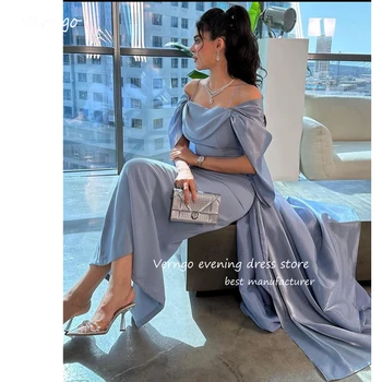 Verngo Elegantiškas Kūdikis Mėlyna Šilko vakarinių Suknelių Saudo arabų Off Peties Dirželiai Kulkšnies Ilgis Prom Chalatai Oficialų Šalis Suknelė