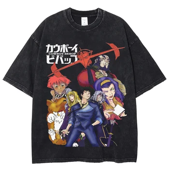 Vintage Plauti T-shirt Vyrai Cowboy Bebop Grafika T-Shirt Mados Atsitiktinis Anime T-shirt Medvilnės Harajuku Streetwear Unisex Viršūnės