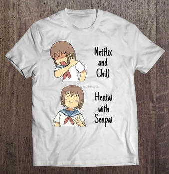 Vyrų marškinėliai Netflix Ir Chill Hentai Su Senpai Moterys t-shirt