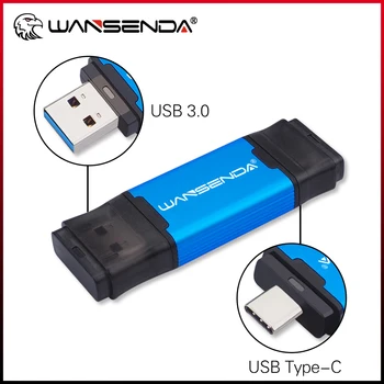 WANSENDA C TIPAS USB Flash Drive USB 3.0 Didelio Greičio Pen Ratai 512 GB 256 GB 128GB 64GB 32GB Pendrive 2-IN-1 