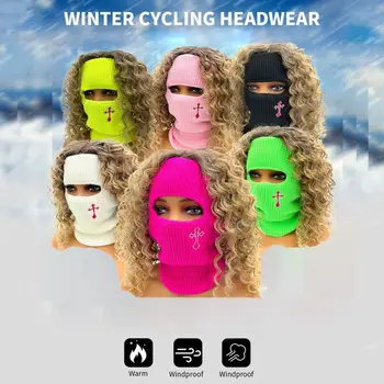 Šiltas Viršaus Megzti Skrybėlę Megzti Skrybėlę Su Plaukų Išsiuvinėti Žiemos Trikotažo Bžūp Kamufliažas Vėjo Motociklo Šalmas Moterų Panele, Mergina