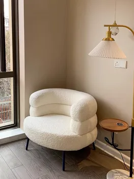 Šiuolaikinės kremas stiliaus ins ėriukų aksomo vienas asmuo, sofa, kėdė, ju raudona makiažo kėdė, gyvenamasis kambarys tingus asmuo, sofa-lova, paprasta ir casu