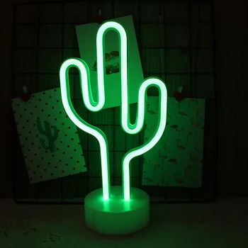 Žalias Kaktusas Neoninės Šviesos Ženklai LED Kaktusas Neoninės Šviesos, Naktį Žibintai su Pjedestalo Kambario Dekoro Baterija/USB Operacija Kaktusas Lempos Ne