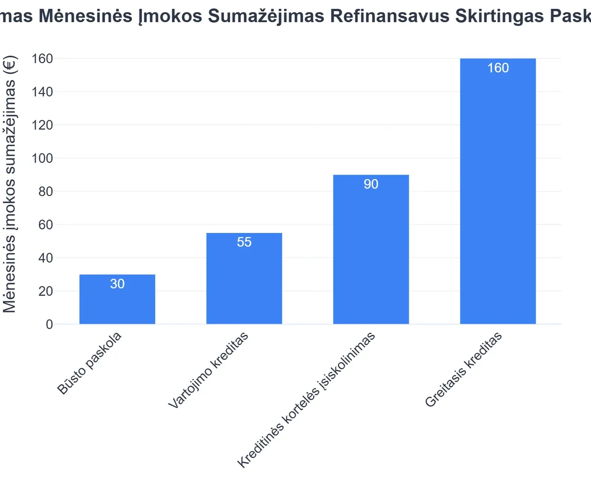 Galimas Mėnesinės Įmokos Sumažėjimas Refinansavus Skirtingas Paskolas
