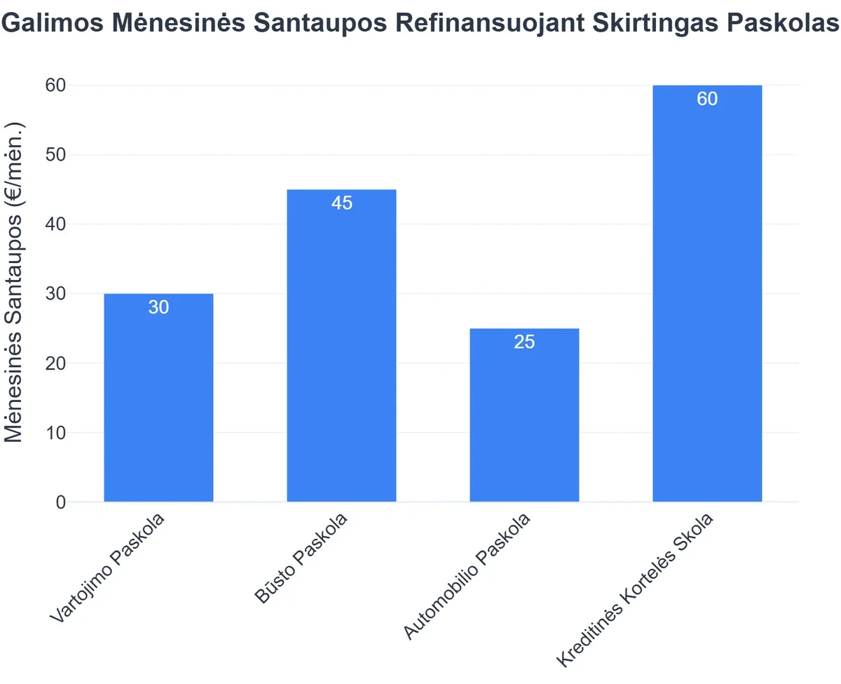 Galimos Mėnesinės Santaupos Refinansuojant Skirtingas Paskolas