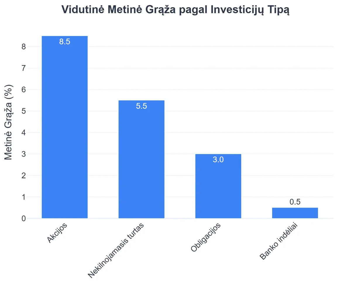 Vidutinė Metinė Grąža pagal Investicijų Tipą