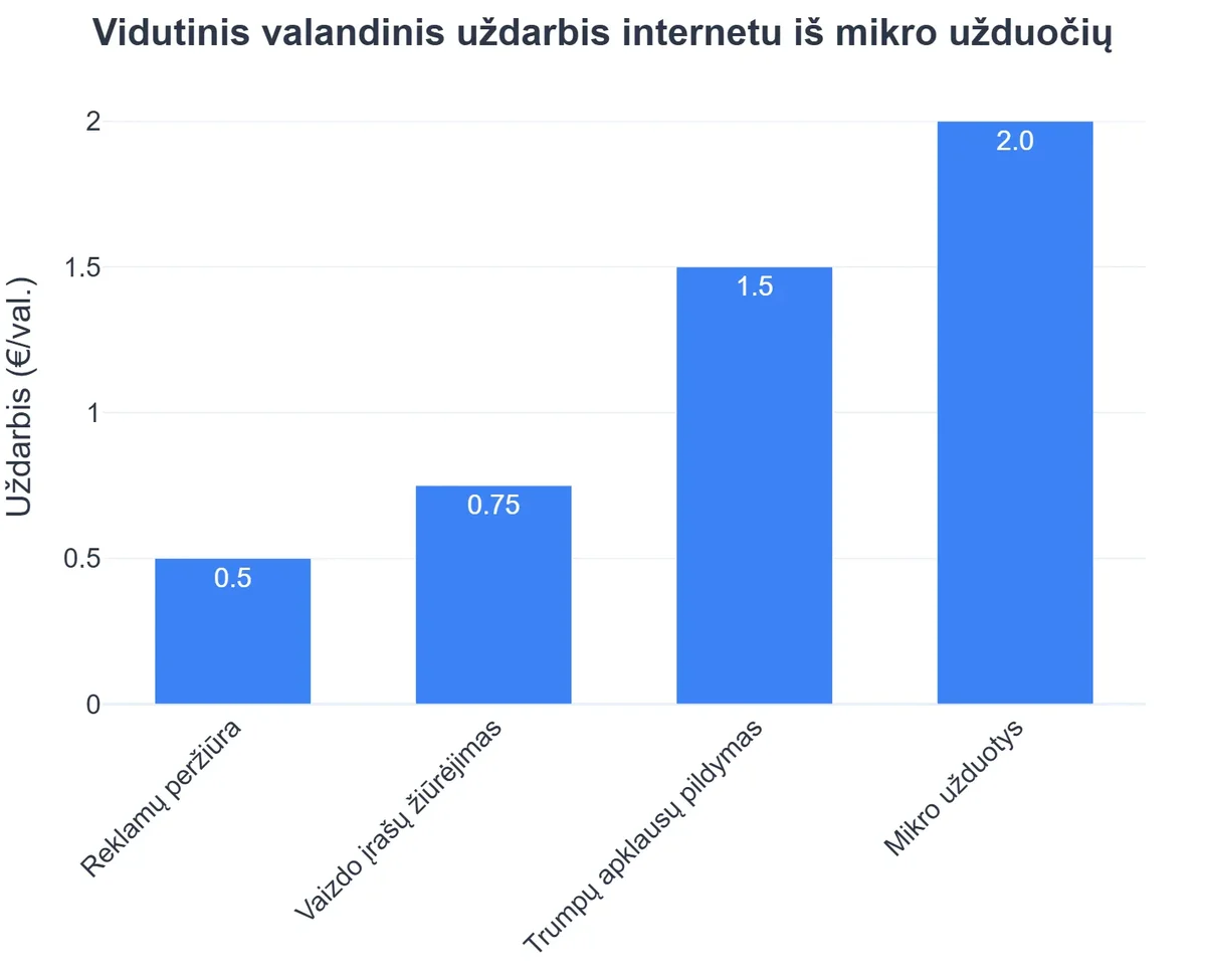 Vidutinis valandinis uždarbis internetu iš mikro užduočių
