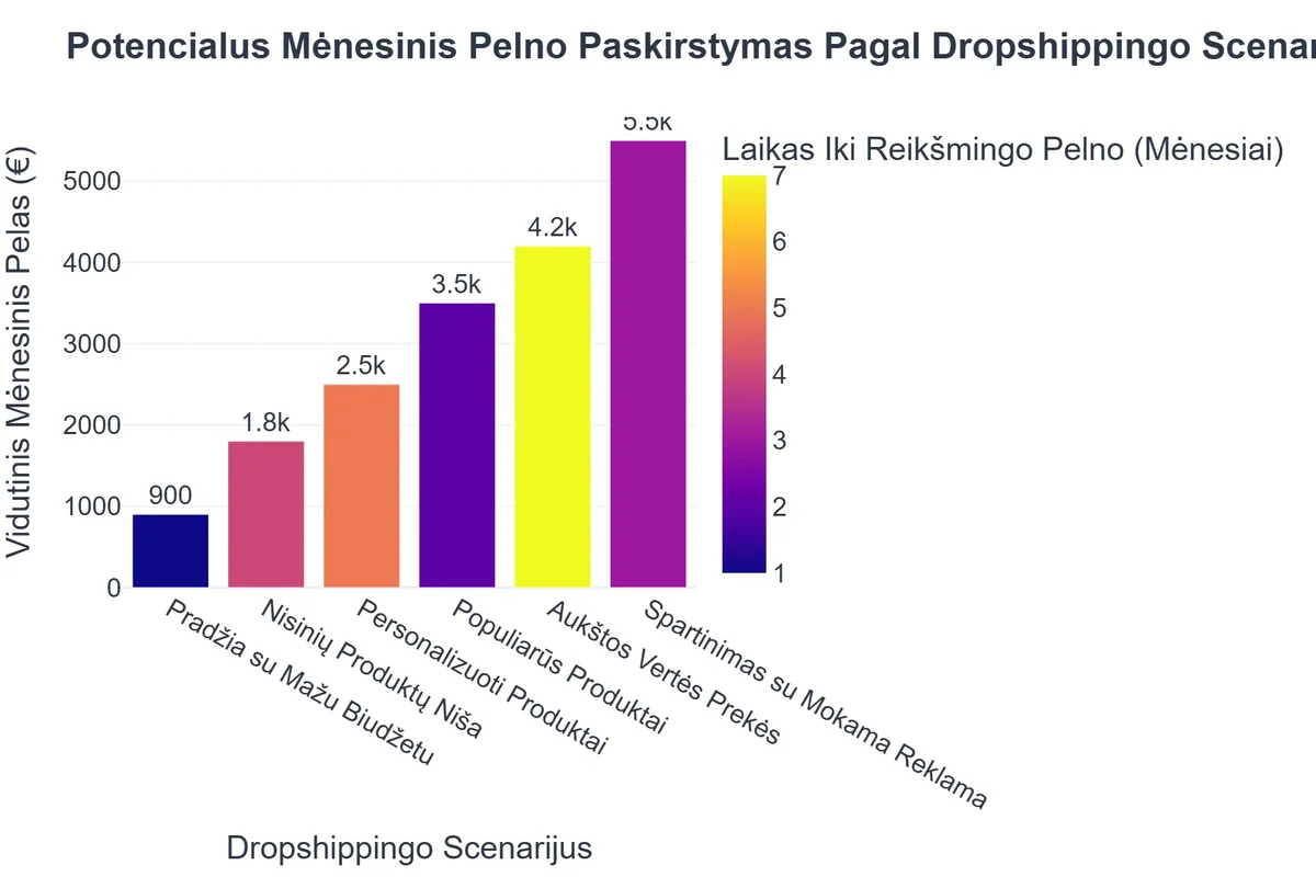 Potencialus Mėnesinis Pelno Paskirstymas Pagal Dropshippingo Scenarijus