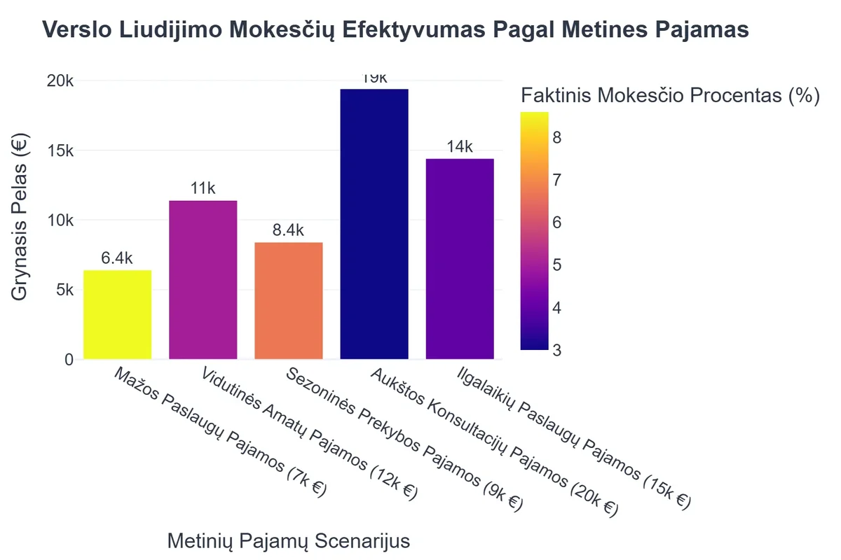 Verslo Liudijimo Mokesčių Efektyvumas Pagal Metines Pajamas