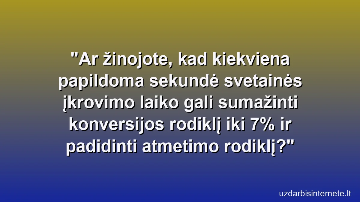 Ar žinojote, kad kiekviena papildoma sekundė svetainės įkrovimo laiko gali sumažinti konversijos rodiklį iki 7% ir padidinti atmetimo rodiklį?