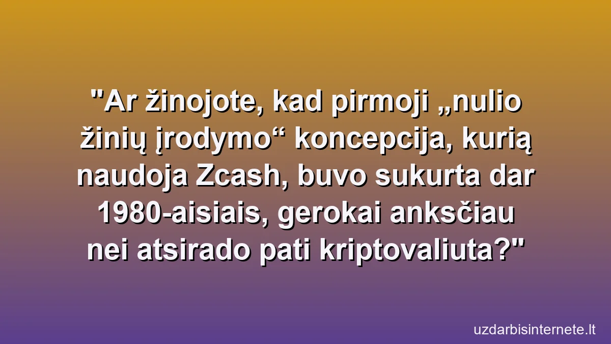 Ar žinojote, kad pirmoji „nulio žinių įrodymo“ koncepcija, kurią naudoja Zcash, buvo sukurta dar 1980-aisiais, gerokai anksčiau nei atsirado pati kriptovaliuta?