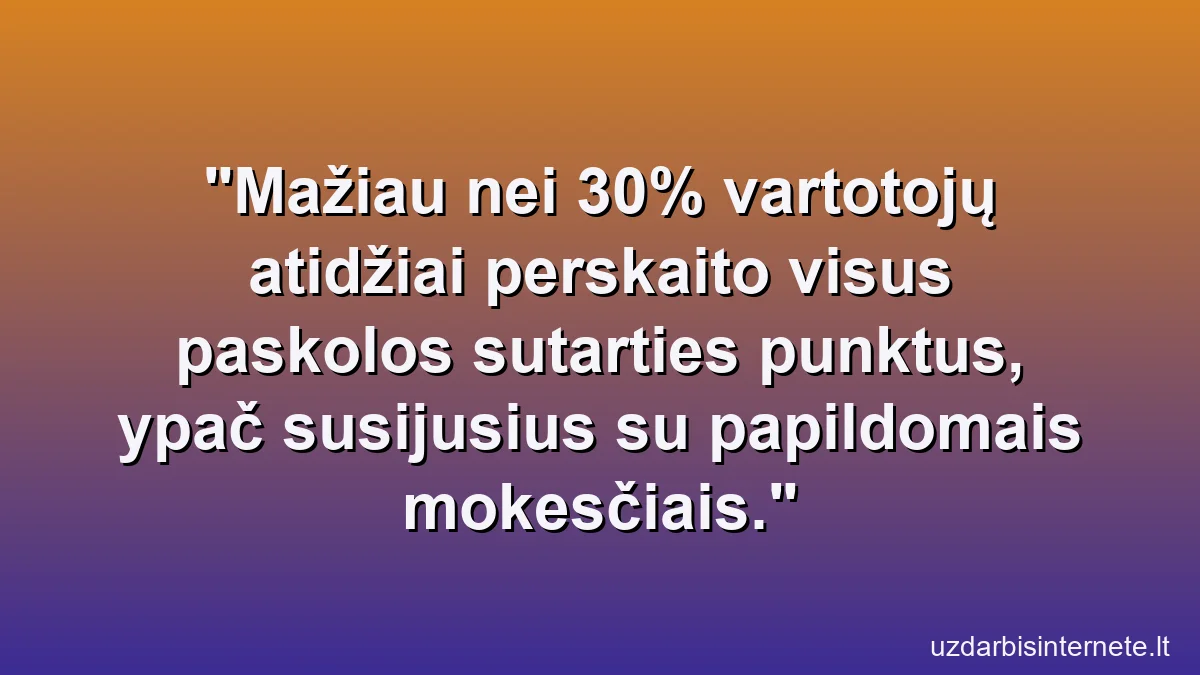 Mažiau nei 30% vartotojų atidžiai perskaito visus paskolos sutarties punktus, ypač susijusius su papildomais mokesčiais.
