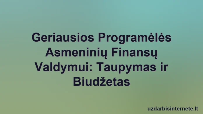 Išmaniųjų telefonų ekrane rodoma finansų programa, rodanti biudžeto grafikus ir taupymą.