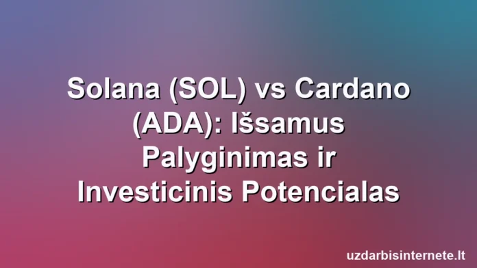 „Solana“ ir „Cardano“ simboliai subalansavo futuristinę skaitmeninę skalę.