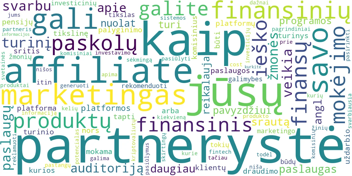 Word cloud for article: Affiliate Marketingas: Uždarbis iš Finansinių Produktų