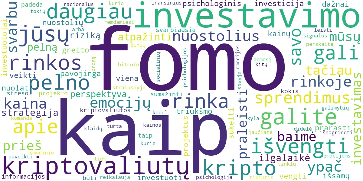 Word cloud for article: Kriptovaliutų FOMO: Kaip Išvengti Investavimo Klaidų?
